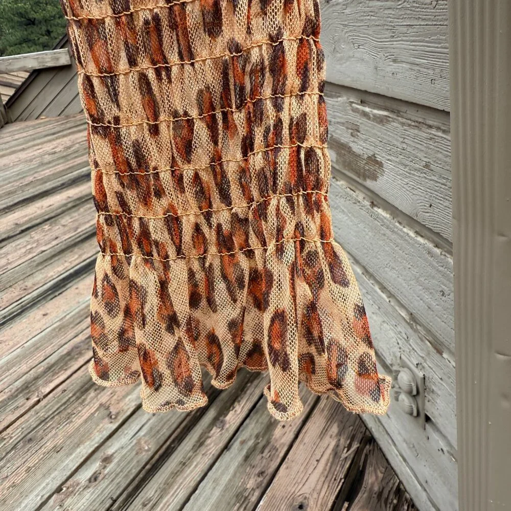 NWOT Free People Hello There Sheer Mesh Leopard Mock Neck